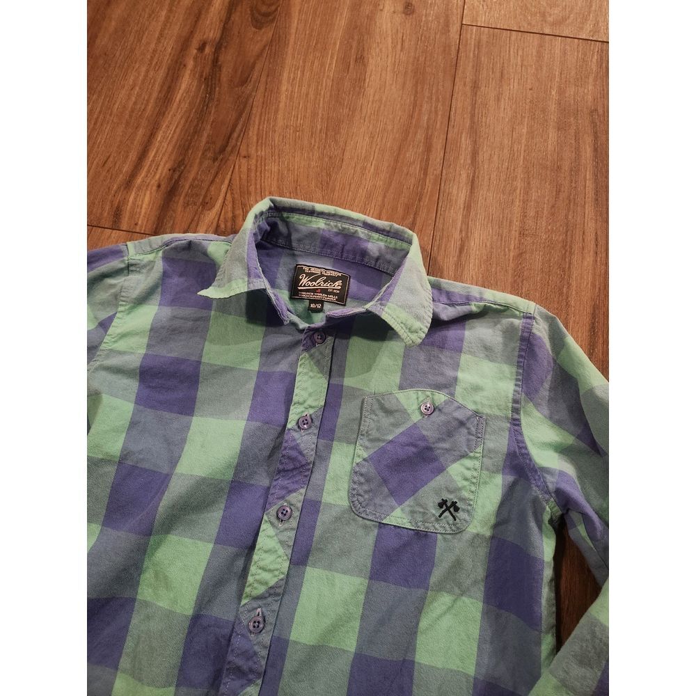 Woolrich Blue and Green Longsleeve‎ Plaid Button Down Shirt Youth Size 10/12